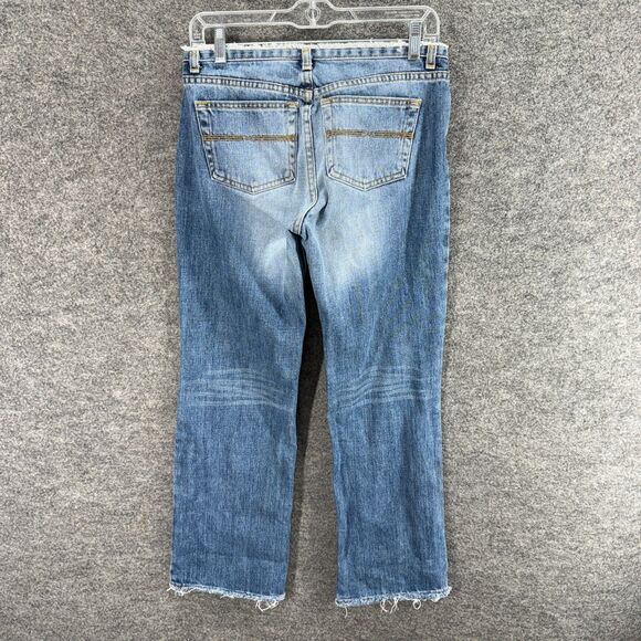 Express Jeans Women 7/8 Blue Denim Medium Wash Cut Off Straight Pockets Casual - Picture 2 of 5